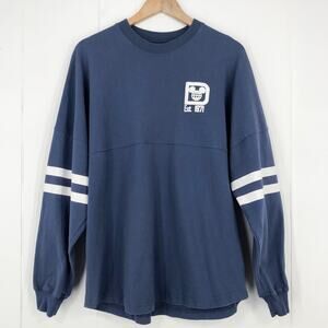 Disney Parks Spirit Jersey Puff Print Varsity Stripe Sleeve Size Medium Blue Whi